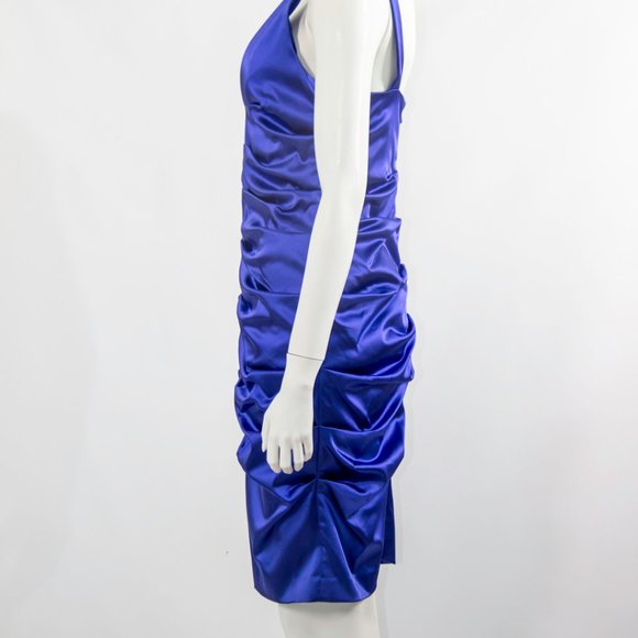 NICOLE MILLER Blue Cocktail Party Dress Pencil Rusched Satin Mew12 Medium - Picture 4 of 6